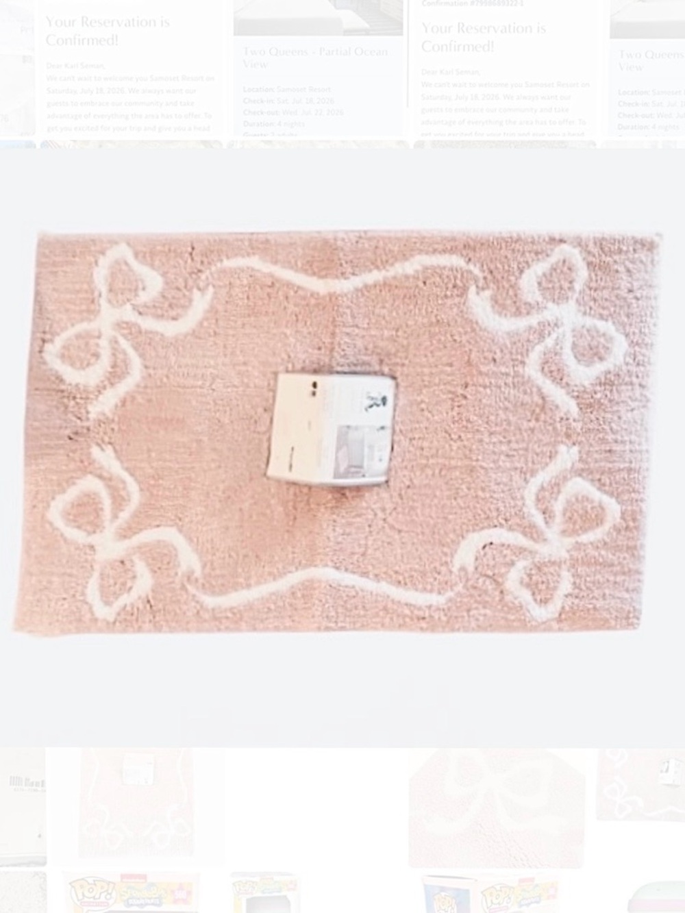 🆕- Rachel Ashwell- Coquette Plush Soft Bow Accent Bath Rug in Light Blush Pink
